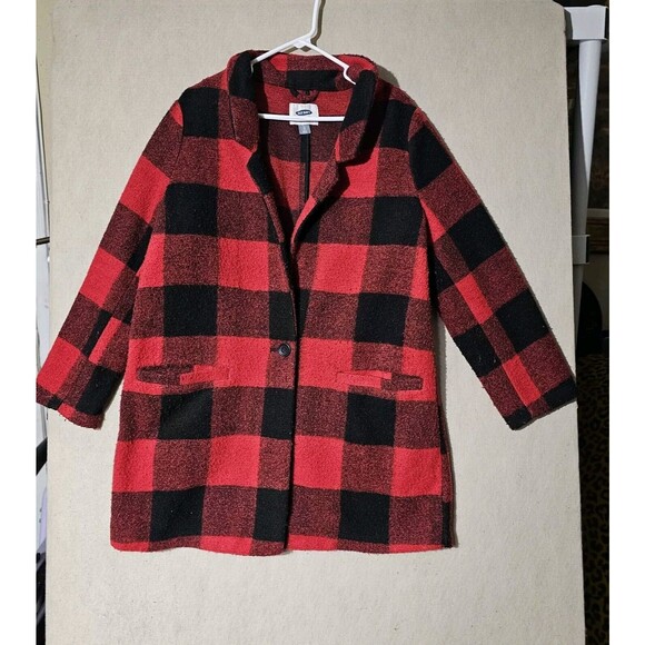 Old Navy Lumberjack Buffalo Plaid Jacket Women's Large Red Black Coat Cabincore - Picture 11 of 12
